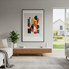 Frame mockup, ISO A paper size. Living room wall poster mockup. Interior mockup with house background. Modern interior design.