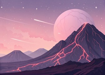 alien volcanic ridge glowing neon fissures