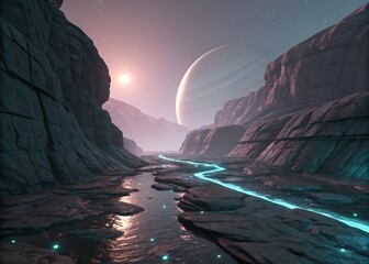 futuristic alien canyon flat polished rock