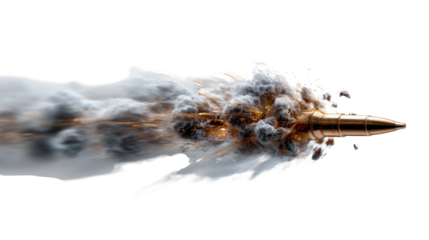 Bullet in Flight: A high-speed image showcasing a bullet hurtling through the air, leaving a dramatic trail of smoke and creating a dynamic and impactful visual experience.
