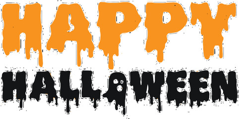 Happy halloween text with dripping paint effect in orange and black for celebration