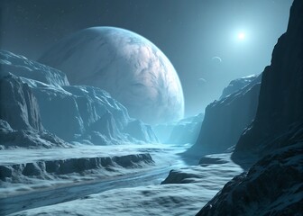 minimal alien frozen canyon glowing edges