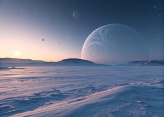minimal alien frozen plain twilight planet