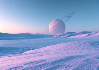 minimal alien icy plateau glowing pastel planet