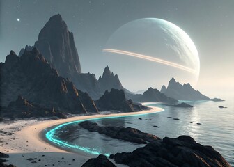 minimal alien island sharp black rocks