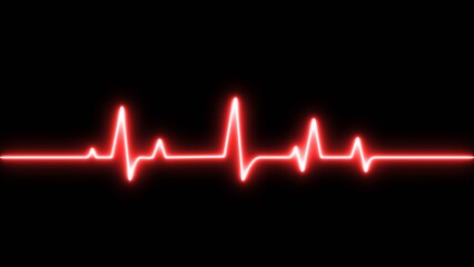 Neon heartbeat monitor ecg line. Abstract neon heartbeat signal icon illustration on black background.