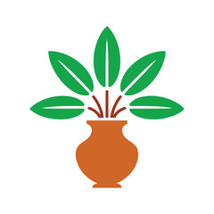 Stylized illustration of plant in pot with green leaves and stems