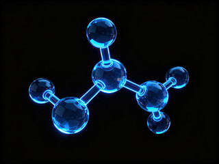 A blue glowing molecular structure showcasing a chemical compound, representing scientific molecular arrangement and bonding.