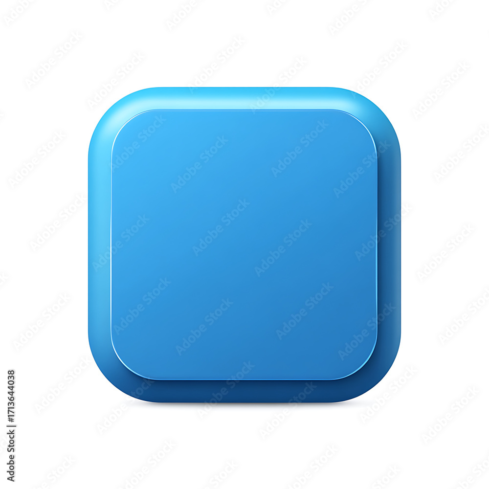Poster a vibrant glossy rounded square button with a smooth bright blue gradient and subtle shadow isolated