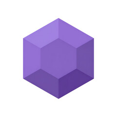 Fototapeta premium A single faceted geometric purple gemstone or crystal with sharp edges and flat surfaces isolated on white background
