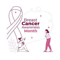 Breast Cancer Awareness Pink Ribbon Illustration. October Awareness Campaign Design