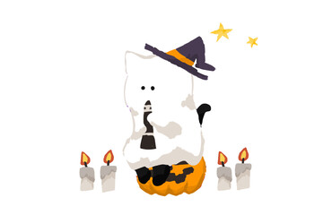 Black Cat Playing the Clarinet in a Halloween Costume Illustration	