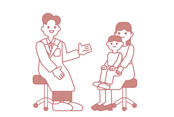 医師の診察を受ける親子シンプルなイラスト
