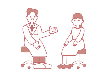 医師の診察を受ける女性のシンプルなイラスト
