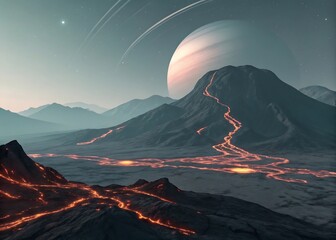 minimal alien volcanic ridge glowing lava cracks