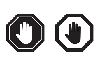 Set stop red sign icon with white hand, do not enter. Warning stop sign stock of vector illustration.