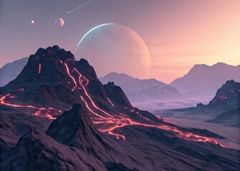 minimal alien volcanic ridge glowing neon cracks