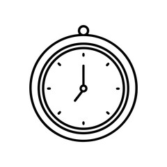 Outline drawing of a circular wall clock on transparent background
