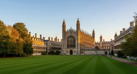 Historic University Campus Building Bathed in Golden Sunlight