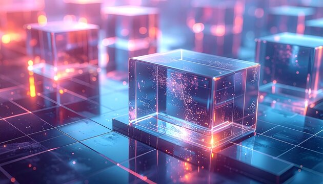 Abstract digital display of transparent cubes