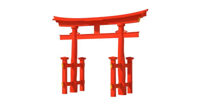 Red Torii gate, a traditional Japanese architecture isolated PNG with Transparent Background