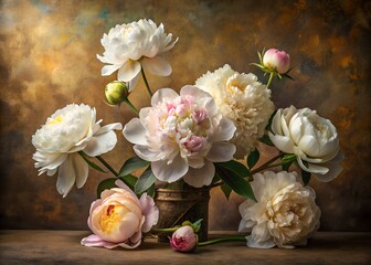 Obraz premium Elegant peony flower arrangement in a vase against a textured background