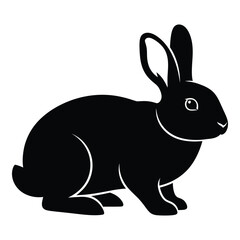 Silhouette of a black rabbit sitting down with ears perked up