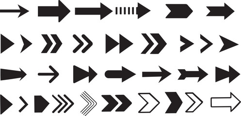 Black Arrows Icon Set – Flat Direction Pointers for Web Design, Vector Arrow Signs Collection