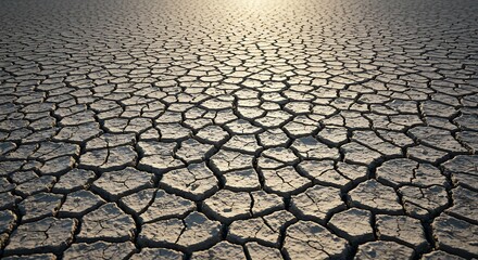 The cracked, dusty earth of a parched riverbed, a symbol of environmental climate change