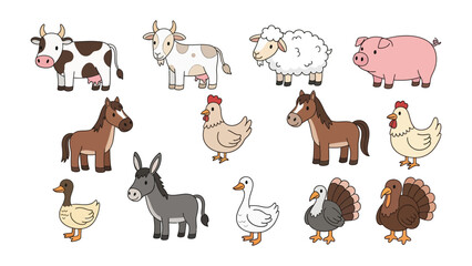 Farm Animal Collection: A delightful illustration showcases a variety of farm animals, each with its unique charm.