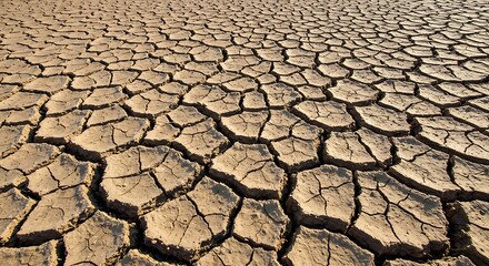 The cracked, dusty earth of a parched riverbed, a symbol of environmental climate change