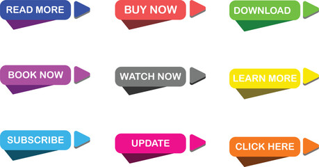 Read More, learn more, buy now, download, watch now, book more colorful button set of vector. colorful on white background