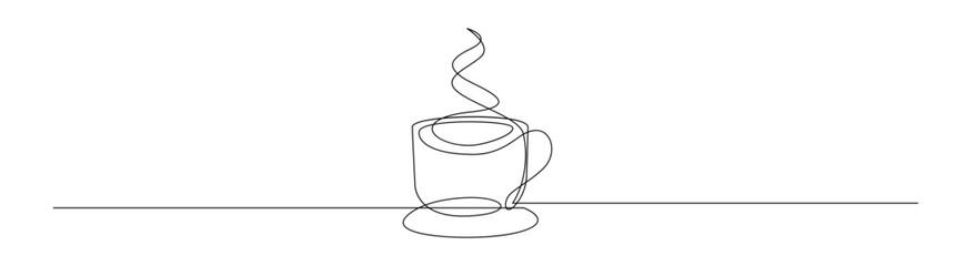Continuous Line Drawing of Coffee Cup with Steam
