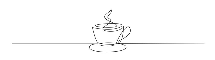 One Line Drawing of Cup of Coffee With Steam