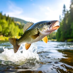 Fish leaping in river