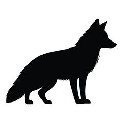Sleek black silhouette of a standing fox detailed wild animal profile