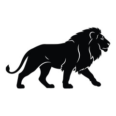 Majestic silhouette of a lion walking proudly side profile icon