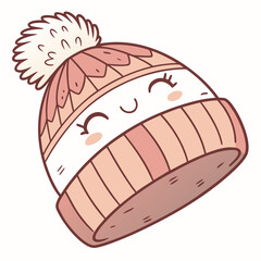 A cute cartoon knitted hat with a face