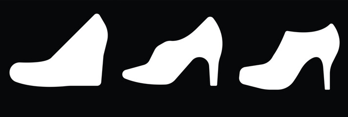 Art & IllustrationLadies shoes icon set.women's shoes footwear and elegant style and design trends.wedge heels sketch icon line art vector illustration..leather shoes heel icon black and white icon se