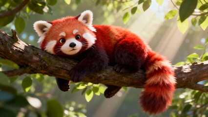 Lovely Red Panda Sleeping in Lush Jungle
