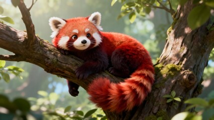 Peaceful Red Panda Lounging in the Woods