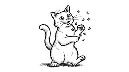 Playful Feline: This charming illustration captures the lighthearted spirit of a cat, reveling in a moment of playful exuberance with confetti, embodying pure joy and amusement.