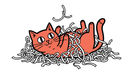 Playful Cat and Tangled Strings: A charming ginger cat revels in a playful tangle of strings, with its eyes gleaming with pure joy, capturing a moment of innocent fun and feline delight.