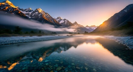 Sunrise Mountain River Reflection.