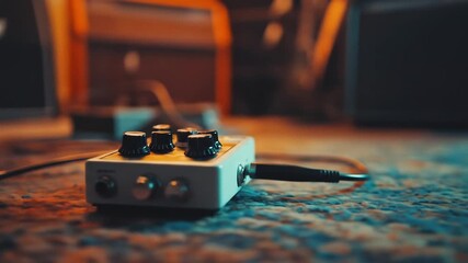 Acoustic Ambiance Guitar Pedal Close-Up with Amplifier Background for Musicians - Powered by Adobe