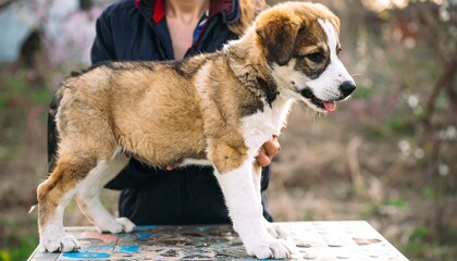 Puppy standing outdoors