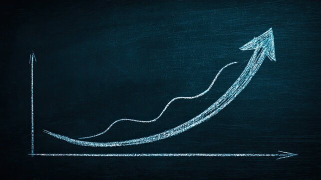 Growth Chart with Upward Trend on Chalkboard Background Representing Business Success and Progress in Data Visualization