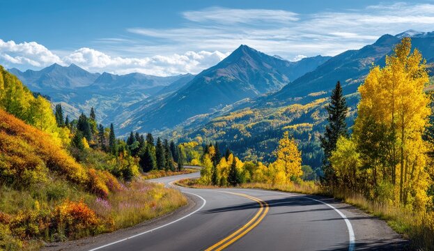 Winding mountain road in autumn foliage
