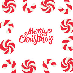 Merry Christmas frame from red Christmas candies vibrant flat illustration