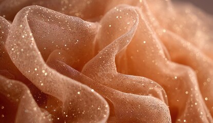 Close-up of swirled, shimmering peach-toned fabric